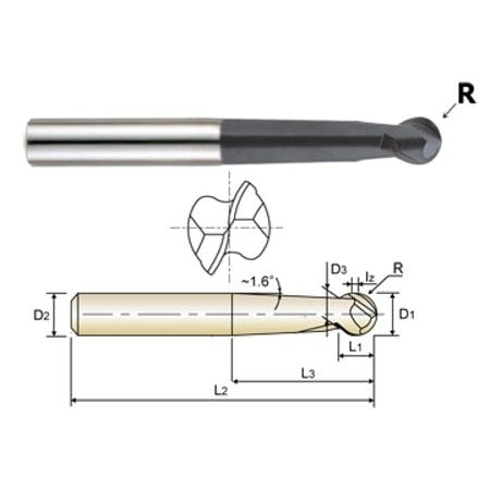 Yg-1 Tool 2 Flute Long Length Ball Nose Economic Type X-Power Carbide 93288